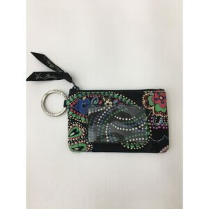 Vera Bradley Zip ID Case Keychain Black Multicolor Paisley Floral Wallet 5x3